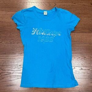 y2k hollister blue graphic sequin top medium